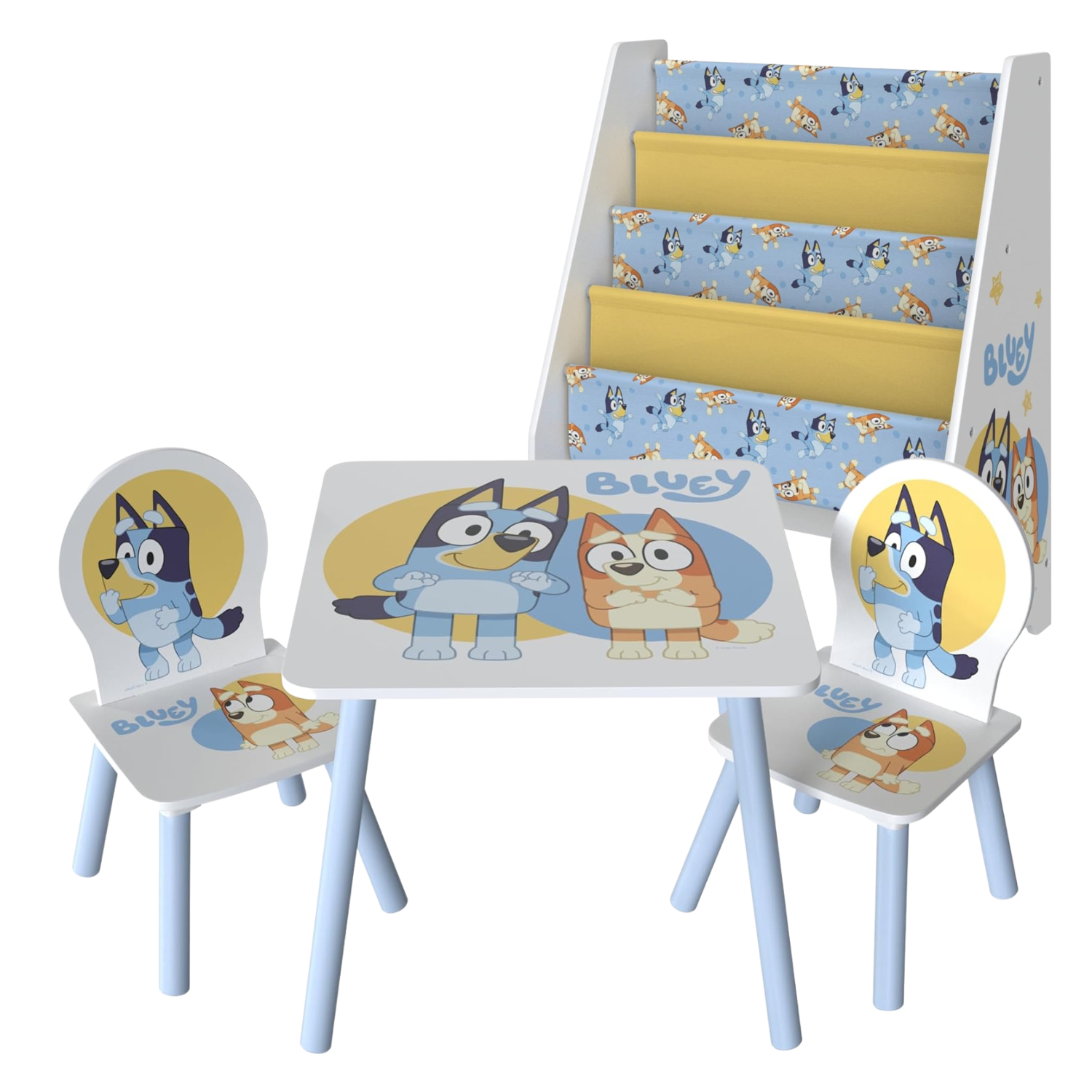 Bluey Kids Table & Chairs Set with Wooden Bookshelf Bundle