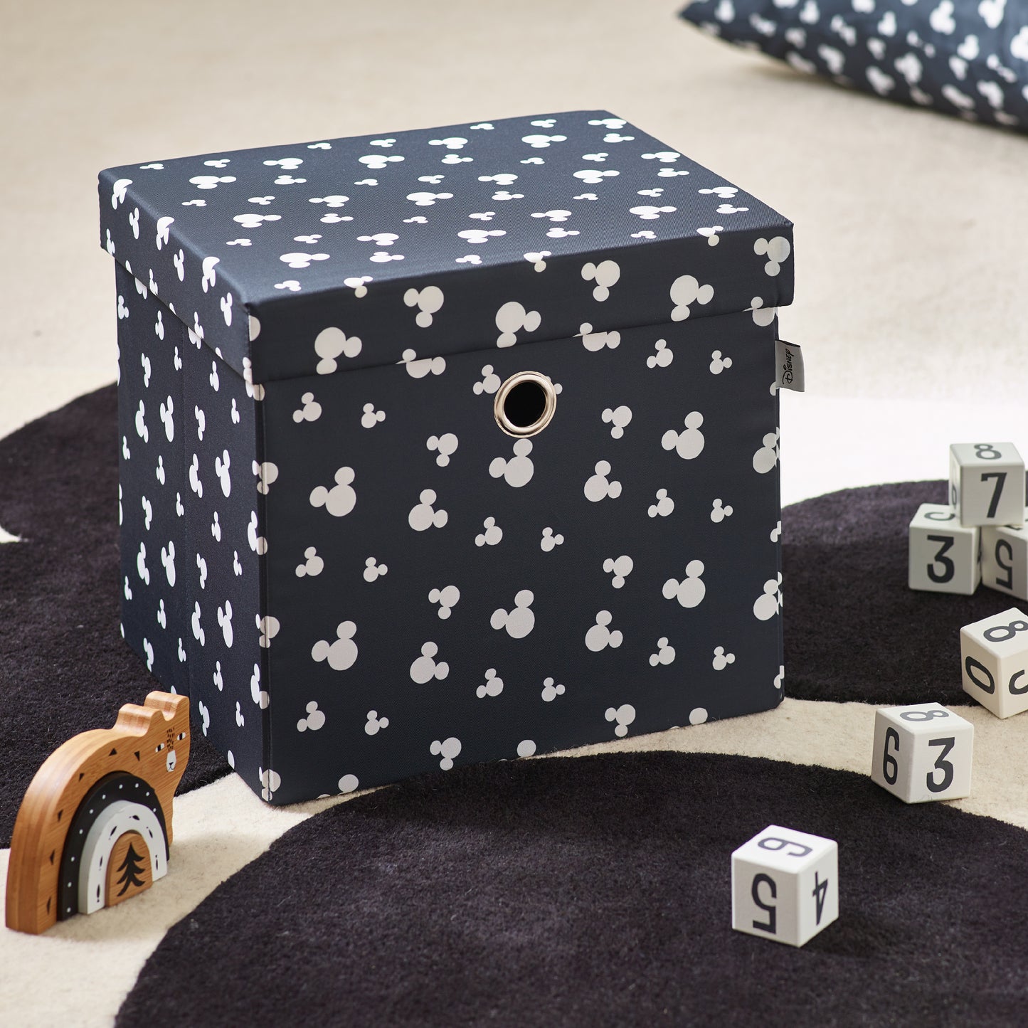 Disney Mickey Silhouette Print Square Ottoman With Storage For Kids