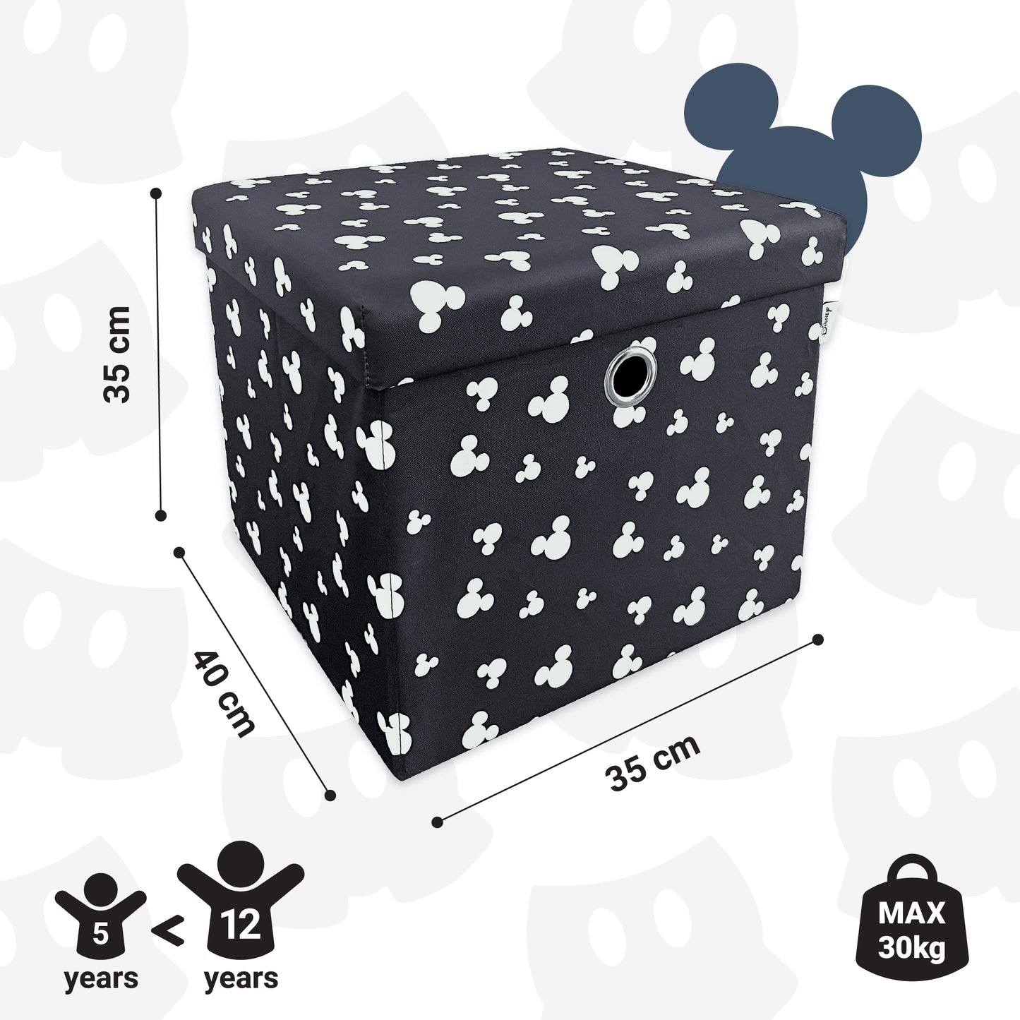 Disney Mickey Silhouette Print Square Ottoman With Storage For Kids