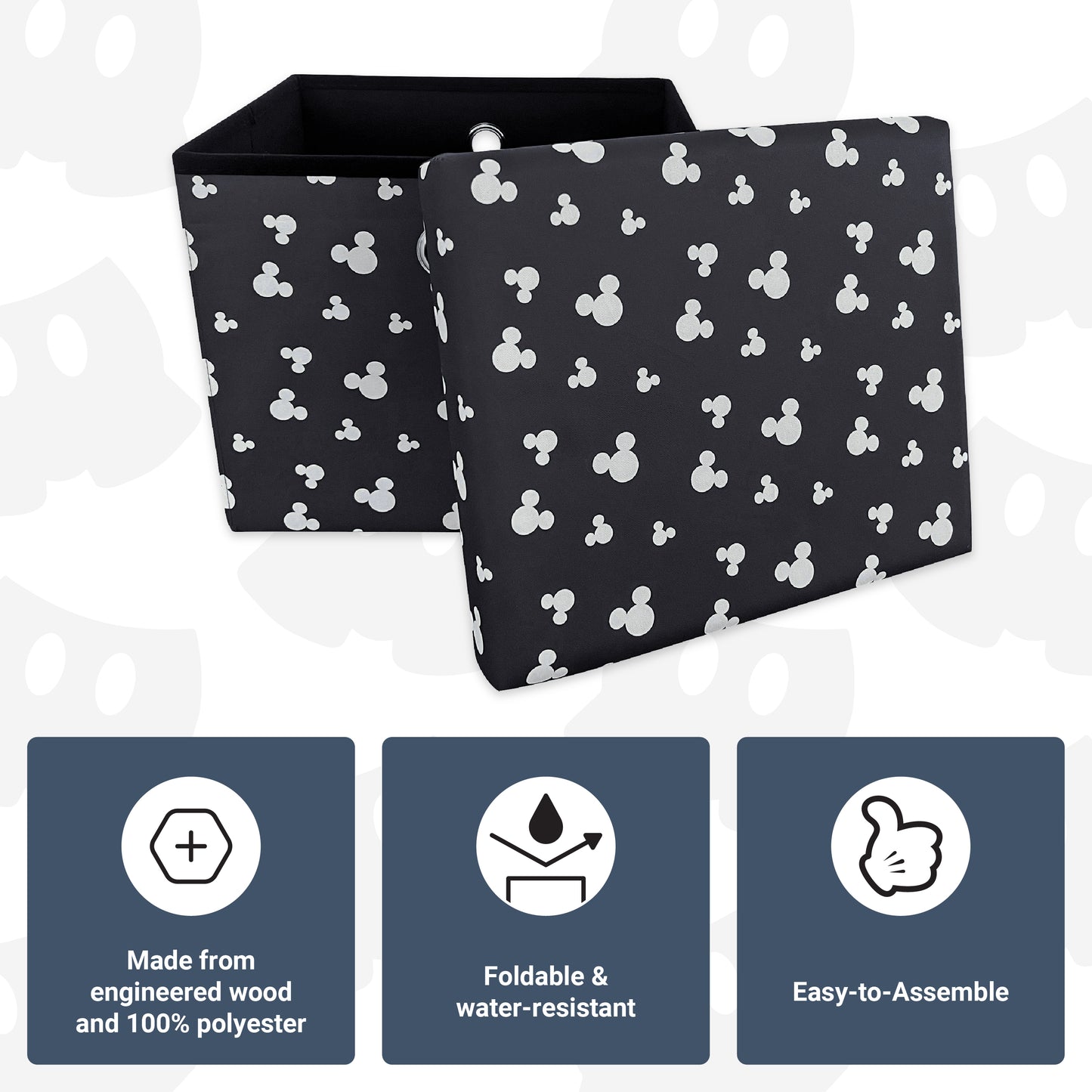 Disney Mickey Silhouette Print Square Ottoman With Storage For Kids