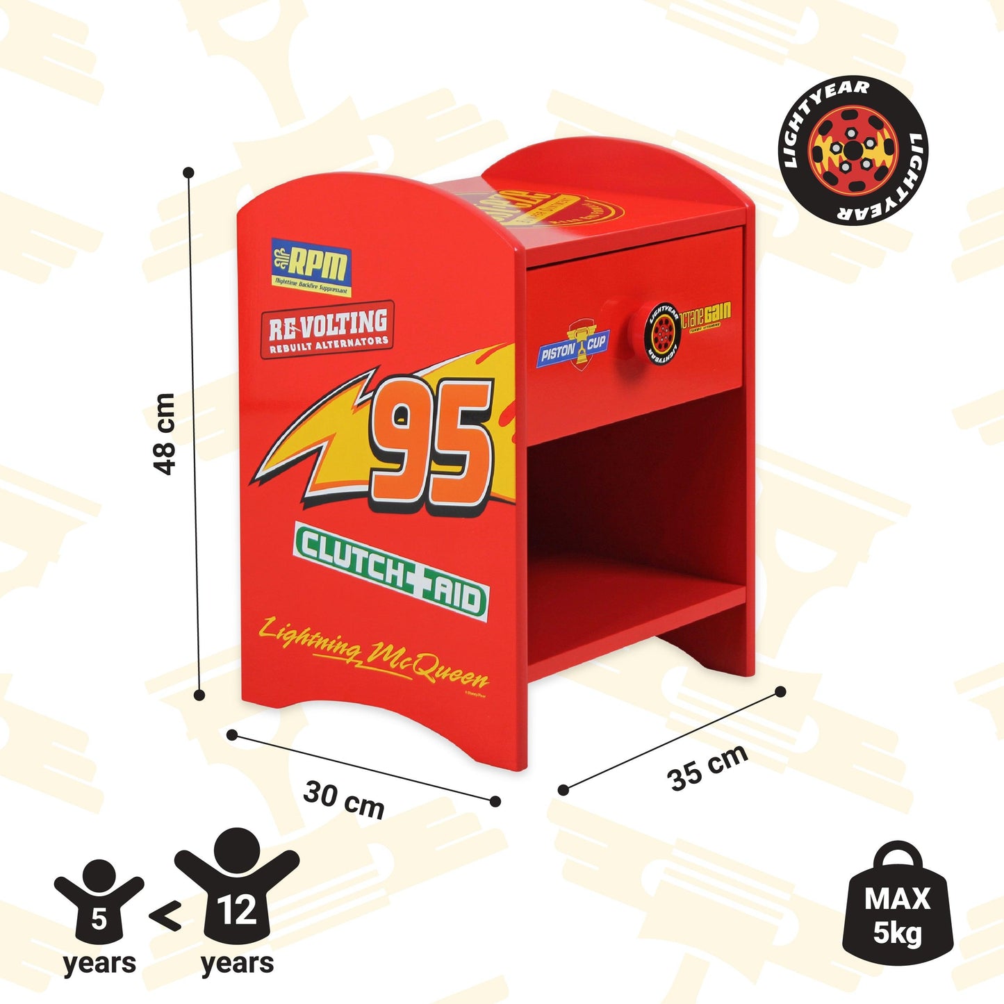 Disney Lightning McQueen Kids Bedside Table