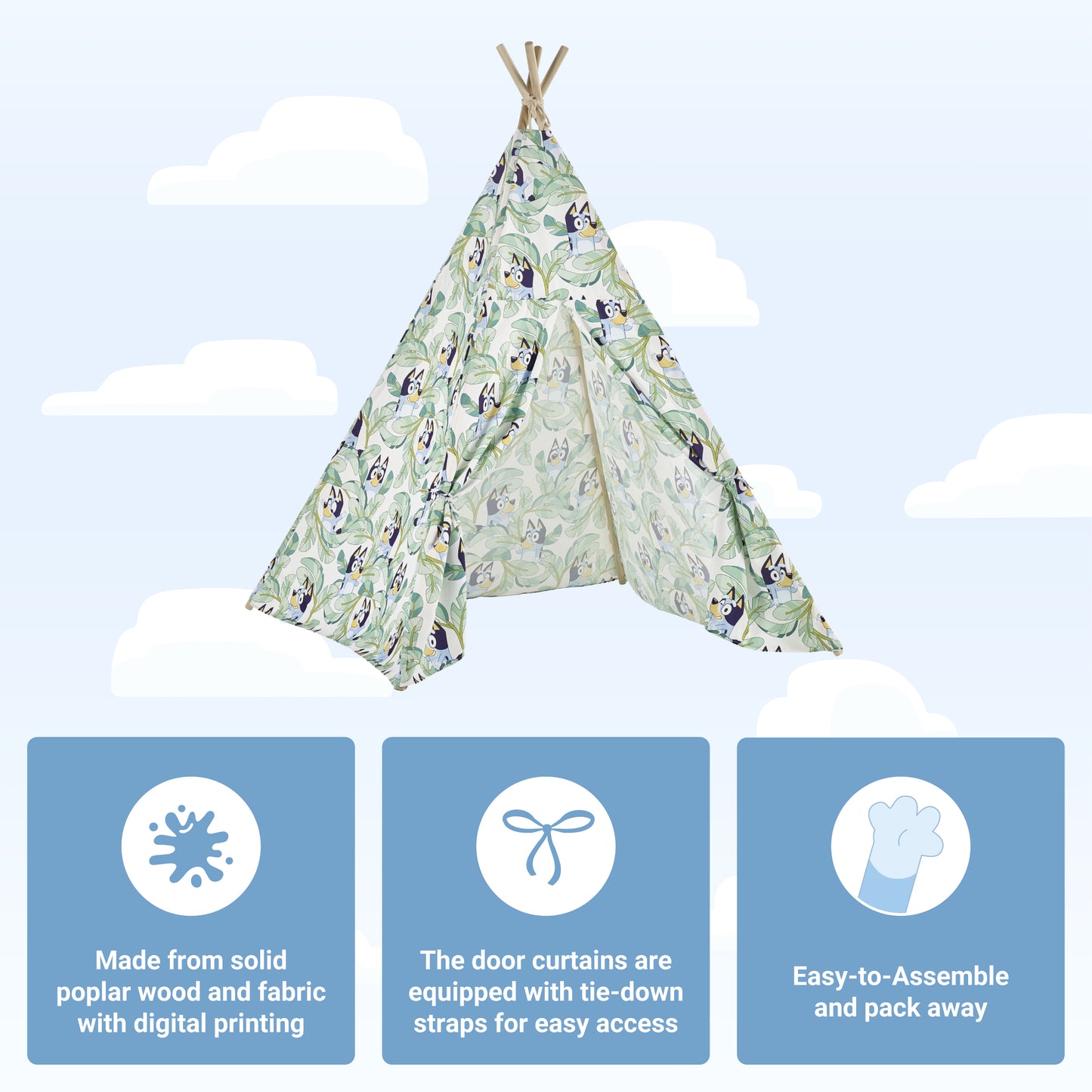 Bluey Kids Teepee Tent with Carry Bag